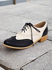 economico anni 1930-scarpe oxford bicolore da donna - brogue vintage stringate nere e bianche con tacco basso per abbigliamento casual e formale retrò