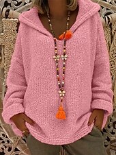 economico Colori solidi-Per donna Felpa Pullover Maglione Informale Morbido Colore puro A coste Con cappuccio Lavorato a maglia Manica lunga Top regolari Maglia Esterno Giornaliero Fine settimana Rosa Arancione Autunno