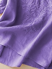 economico Camicie-Per donna Camicia Camicie ispirate al lino Tinta unica Floreale Casual Boho Manica 3/4 Manica al gomito Scollo a V Top Regolari Vacanza Feste Quotidiano Ricamato Viola Autunno Primavera &amp; Estate