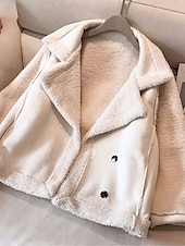 billige Puffer og Parka-Dame Fleece-jakke Teddyfrakk Hettegenser Hold Varm Pustende Knapper Lomme Fleece Lined Fritid عادي Feriereise Gate Dagligdagstøy Ut på byen Enkeltkneppet Normal Aftæpning Normal Langermet Yttertøy