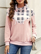 billige Grafisk butikk Sweatshirts &amp; Hettegensere-Dame Ruter Fritid Langermet Pile Neck Vanlige topper Gate Hverdag Trykt mønster Rosa Grønn Grå Høst Vinter
