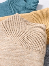 billiga tröja för män-Herr Pullover tröja Stickad tröja Ribbad Sticka Stickat Slät Mock Neck Grundläggande Håller värmen Dagliga kläder Semester Kläder Höst vinter Svart Vit S M L