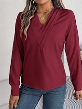preiswerte Elegante Oberteile-Damen Hemd Bluse Feste Farbe Basic Brautkleider schlicht Langarm V Ausschnitt Normale Oberteile Täglich Weiß Rosa Wein Herbst Winter
