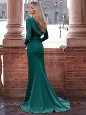 preiswerte GRÜN-A-Linie Abendkleid Elegantes Kleid Formell Bodenlänge Langarm V-Ausschnitt Tasche Stretch-Crêpe mit Applikationen