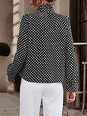 preiswerte Elegante Oberteile-Damen Hemd Bluse Punkt Brautkleider schlicht Langarm Rollkragen Normale Oberteile Täglich Rüsche Patchwork Knopf Schwarz Braun Herbst Winter