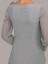 voordelige Broekpakken van mama-Strand Bruiloft Twee Delige Jumpsuit  Pantsuit Moeder van de Bruid Bruiloft Gast Elegante Plus Size Juweel Hals Vloerlengte Chiffon Lange Mouw met Strik(ken) Rimpelingen 2025