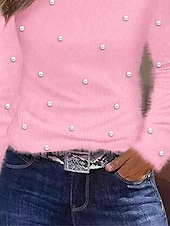 ieftine Topuri simple pentru femei-bluză de damă roz fuzzy cu un umăr mânecă lungă elegantă casual semi formală potrivire regulată toamna iarnă