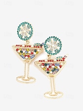 cheap Women&#039;s Earring-Unique Cocktail Glass Dangle Earrings – Festive Gold-Tone with Rhinestone Lime and Drink Design, Fun Party Jewelry for Women