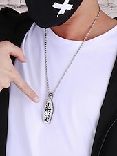 preiswerte Accessoires für Herren-Gothic-Halskette mit Totenkopf- und Sargkreuz-Anhänger – Edelstahl-Amulett im Vintage-Stil für Männer