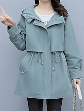 billige Trench Coats-Dame Frakk utendørs Gate Dagligdagstøy Høst Vinter Normal Frakk Normal Hold Varm Pustende Stilfull Fritid Jakker Langermet عادي Striper og rutete Med lommer Svart Militærgrønn Blå