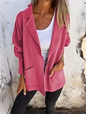 abordables Manteaux &amp; trenchs-Veste décontractée Femme Extérieur Plein Air Usage quotidien mode Décontractées Avec poches Normal Manteau Jaune Rose Claire Vert Automne Hiver Boutonnage Simple Col rabattu Standard S M L XL 2XL