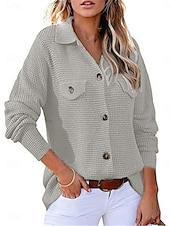 preiswerte Damen Einfache Oberteile-Damen Hemd Bluse Feste Farbe Basic Brautkleider schlicht Langarm Hemdkragen Normale Oberteile Täglich Knopf Tasche Wein Khaki Grau Herbst Winter