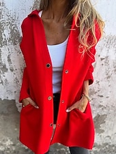 billiga Trenchcoats-Dam Kappa Utomhus Gata Dagliga kläder Höst Vinter Normal Täcka Normal Håller värmen Andningsfunktion Stylish Ledigt Jacka Långärmad Slät Med fickor Svart Rubinrött Grön