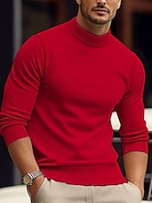 billiga tröja för män-Herr Pullover tröja Stickad tröja Ribbad Sticka Stickat Slät Mock Neck Grundläggande Håller värmen Dagliga kläder Semester Kläder Höst vinter Svart Vit S M L