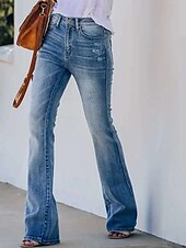 abordables Pantalones-Mujer Normal Vaqueros Timbre Ropa de calle Elegante Longitud total Media cintura Color sólido Moda Confortable Transpirabilidad Al Aire Libre Microelástico Oficina Calle Casual Azul Piscina Primavera