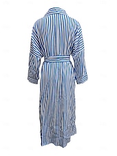ieftine Rochii tip cămașă-rochie camasa dama dunga geometrica imprimeu nasturi decolteu in V rochie lunga maxi rochie eleganta zilnic jumatate maneca iarna
