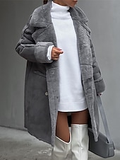 billiga Puffers &amp; Parka-Dam Fleece-jacka Teddyrock Håller värmen Andningsfunktion Ficka Fleecefodrad Ledigt Slät Semester Gata Dagliga kläder Utekväll Enkelknäppt Normal Nedvikt Normal Långärmad Ytterkläder Vit Kaki Mörkgrå