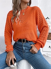economico Colori solidi-Per donna Felpa Pullover Maglione Informale Morbido Colore puro A coste Girocollo Traforato Lavorato a maglia Manica lunga Top regolari Maglia Esterno Giornaliero Fine settimana Bianco Arancione