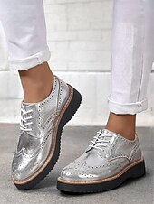 economico Scarpe oxford da donna-scarpe brogue oxford rosa metallizzato da donna con punta a coda di rondine, scarpe casual eleganti con lacci per feste ed eventi di moda