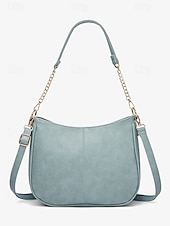baratos Malas com Alça-bolsa de ombro feminina marrom de couro sintético com alça de corrente dourada – bolsa tiracolo casual estilosa para o dia a dia e para o trabalho