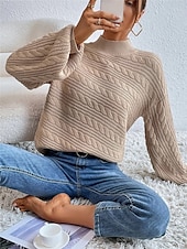 billige Solide farger-Dame Genser Pullover genser Fritid Myk Ren farge Kabel Rullekrage Strikket Langermet Vanlige topper Strikke utendørs Daglig Helg Svart Grønn Høst Vinter
