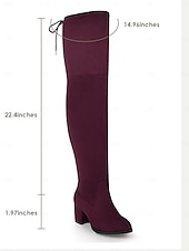 preiswerte Modische Stiefel-Burgunderfarbene Overknee-Stiefel für Damen mit Blockabsatz und Schnürdetail – stylische hohe Stiefel für Herbst- und Winter-Outfits