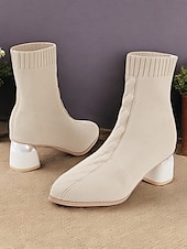 abordables Botines-Botines tipo calcetín de mujer en color beige con tacón de bloque metalizado: tejido de punto elástico y diseño moderno para looks casuales y elegantes