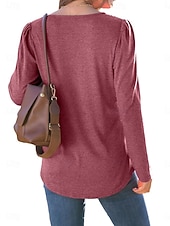 preiswerte Einfarbiges T-Shirt-Damen T Shirt Glatt Modisch Modern Brautkleider schlicht Langarm Rundhalsausschnitt Normale Oberteile Täglich Wochenende Rote Braun Beige Herbst Winter