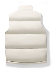 billiga Gilets-Herr Pufferväst Dagligen Ledigt Vår &amp; Höst Ficka Polyester Bekväm Ensfärgat Dragkedja Hög krage Svart Blå Kaki Väst
