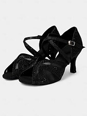 economico Scarpe per balli latini-scarpe da ballo latino con tacchi da donna con strass e morbida suola in pelle scamosciata – scarpe da ballo aperte con glitter per matrimoni e occasioni speciali