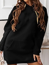 cheap Sweatshirt &amp; Hoodie Dresses-Women&#039;s Hoodie Dress Mini Dress Pocket Casual Hooded Long Sleeve Black Pink Red Color