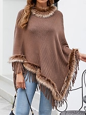 billiga Rycker på axlarna &amp; uddar-Dam Mantel / kappor Utomhus Gata Dagliga kläder Höst Vinter Normal Täcka Normal Håller värmen Andningsfunktion Stylish Ledigt Jacka Långärmad Slät Tofs Faux Fur Trim Rubinrött Aprikos Kaffe