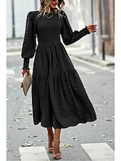 abordables robe longue noire-robe de travail pour femme robe noire robe d&#039;hiver élégante robe longue robe maxi plissée col rond manches longues uni coupe ample noir printemps automne s m l xl