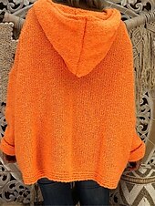 economico Colori solidi-Per donna Felpa Pullover Maglione Informale Morbido Colore puro A coste Con cappuccio Lavorato a maglia Manica lunga Top regolari Maglia Esterno Giornaliero Fine settimana Rosa Arancione Autunno