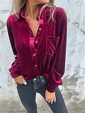 voordelige Elegante topjes-Dames Overhemd Blouse Effen Kleur Basic Casual Lange mouw Overhemdkraag Normale tops Dagelijks Knop Fuchsia Bruin Groen Herfst Winter