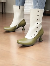 baratos Década de 1920-botas femininas vintage bicolores com detalhes de botões e salto baixo – botas com fecho de zíper estilo retrô para a moda outono e inverno