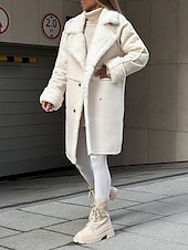 billiga Puffers &amp; Parka-Dam Fleece-jacka Teddyrock Håller värmen Andningsfunktion Ficka Fleecefodrad Ledigt Slät Semester Gata Dagliga kläder Utekväll Enkelknäppt Normal Nedvikt Normal Långärmad Ytterkläder Vit Kaki Mörkgrå