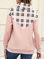 billige Grafisk butikk Sweatshirts &amp; Hettegensere-Dame Ruter Fritid Langermet Pile Neck Vanlige topper Gate Hverdag Trykt mønster Rosa Grønn Grå Høst Vinter