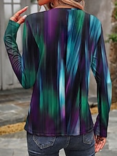 economico Maglietta Arte &amp; Design-Per donna Maglietta Ombre Casual Manica Lunga Girocollo Top Regolari Quotidiano Stampato Blu Fucsia Verde Primavera Autunno