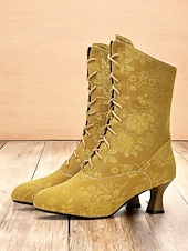baratos Década de 1920-Botas femininas vintage com cadarço e salto médio – botas jacquard elegantes para estilo retrô e ocasiões especiais