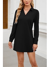 billiga T shirtklänningar-Dam Arbetsklänning Svart klänning Elegant Vinterklänning Kontor Dagligen Mini klänning Design V-hals Långärmad Slät Lös passning Svart Blå Vår Höst S M L XL 2XL