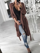 halpa Trench Coats-Naisten Rento takki ulko- Katu Arki-asut Syksy Talvi Pitkä Takki Normaali Pidä lämpimänä Hengittävä Tyylikäs Vapaa-aika Jackets Pitkähihainen Yhtenäinen väri Taskut Rubiini Apila Harmaa