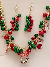 abordables Collar de mujer-Conjunto festivo de collar y pendientes navideños con campanas navideñas y adornos de bombillas brillantes: perfecto para fiestas navideñas