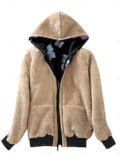 abordables Doudounes &amp; Parkas-Femme Veste Polaire Manteau en peluche Veste à capuche Chaud Respirable Zippé Poche Doublé en Polaire Décontractées Papillon Vacances Plein Air Usage quotidien Sortie fermeture Éclair Normal Sweat
