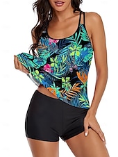 abordables Tankinis-Femme Maillots de Bain Tankini Maillot de bain Tropique Tropical Sans Manches Maillots de bain