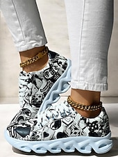 voordelige Damessneakers-kleurrijke grafische print sneakers voor dames – trendy lichtgewicht veterschoenen met zachte zool