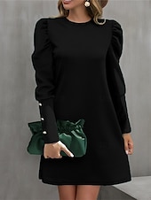 cheap Jumper Dresses-Women&#039;s Casual Dress Mini Dress Ruched Button Casual Crew Neck Long Sleeve Black Red Green Color