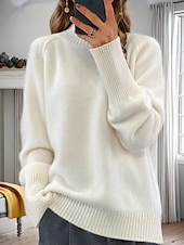 cheap Pullovers &amp; Tops-Women&#039;s Sweater Pullover Sweater Jumper Turtleneck Knit Knitted Raglan Sleeves Spring Fall Home Daily Holiday Daily Casual Soft Long Sleeve Pure Color White Light Green