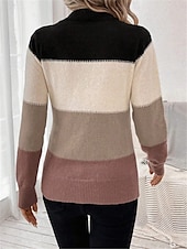 abordables Couleurs unies-Femme Pull Chandail Pull Décontractées Flexible Rayé A côtes Col Ras du Cou Tricoté manche longue Hauts réguliers Tricoter Extérieur du quotidien Fin de semaine Chameau Abricot Automne Hiver