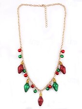 abordables Collar de mujer-Conjunto festivo de collar y pendientes navideños con campanas navideñas y adornos de bombillas brillantes: perfecto para fiestas navideñas